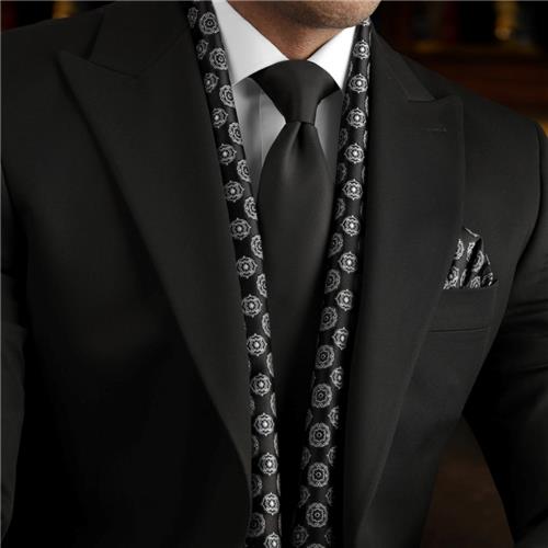 کراوات مشکی و ست شال و پوشت Silver Medallion / مدالیون نقره‌ای