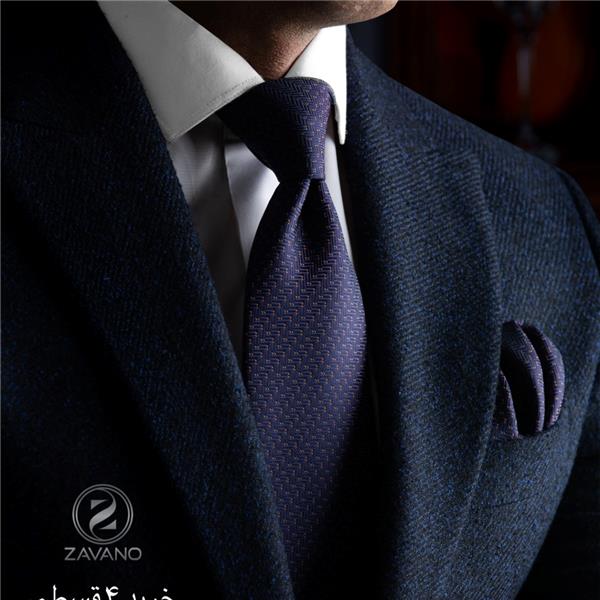  ست کراوات هِرینجبونِ سرمه‌ای-عسلی | Navy Herringbone